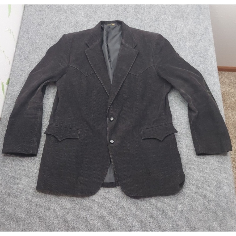 Circle S Corduroy Western Blazer Mens 46 Long Black 2 Button Cowboy Elbow‎ Patch